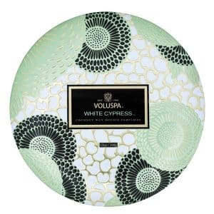 Voluspa 3-Wick Decorative Tin Candle White Cypress 340g